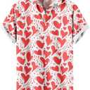 Men's Valentines Day Button Down Shirt, Heart Print Hawaiian Shirts Short Sleeve Causal Top Tropical Summer Beach (M)