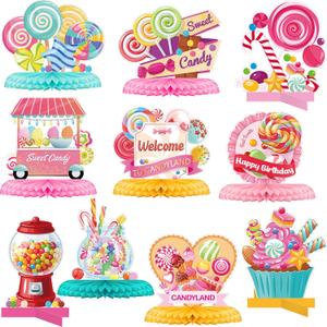 Marspark 10 Pieces Candyland Party Decorations Lollipop Table Topper Sweet Candy Table Centerpieces Boho Honeycomb Centerpieces Lollipop Decorations for Birthday Baby Shower Sweet Shop Party (Candy)