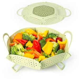 Large Collapsible Silicone Steamer Basket, Folding Silicone Vegetable Steamer Basket With Handles, BPA Free, Expandable for Pot, Non Slip Feet, Compact Storage, Dishwasher Safe
