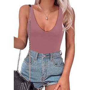 SAUNGKUAI Women’s Bodysuit Sexy Plunge Deep V Neck Backless Sleeveless Tank Thong Body Suits Outfits for Going Out, L