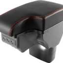 Consoles Armrest for Nissan Juke 2010-2017 Center Console Box Armrest Box Double Layer Storage with USB Port (Black with Red Line)