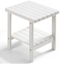 Outdoor Side Table, 2-Tier Storage Patio Side Table, HDPE Adirondack Side Table, Weather Resistant Square Small Outdoor Table for Patio, Backyard, Pool & Garden, White