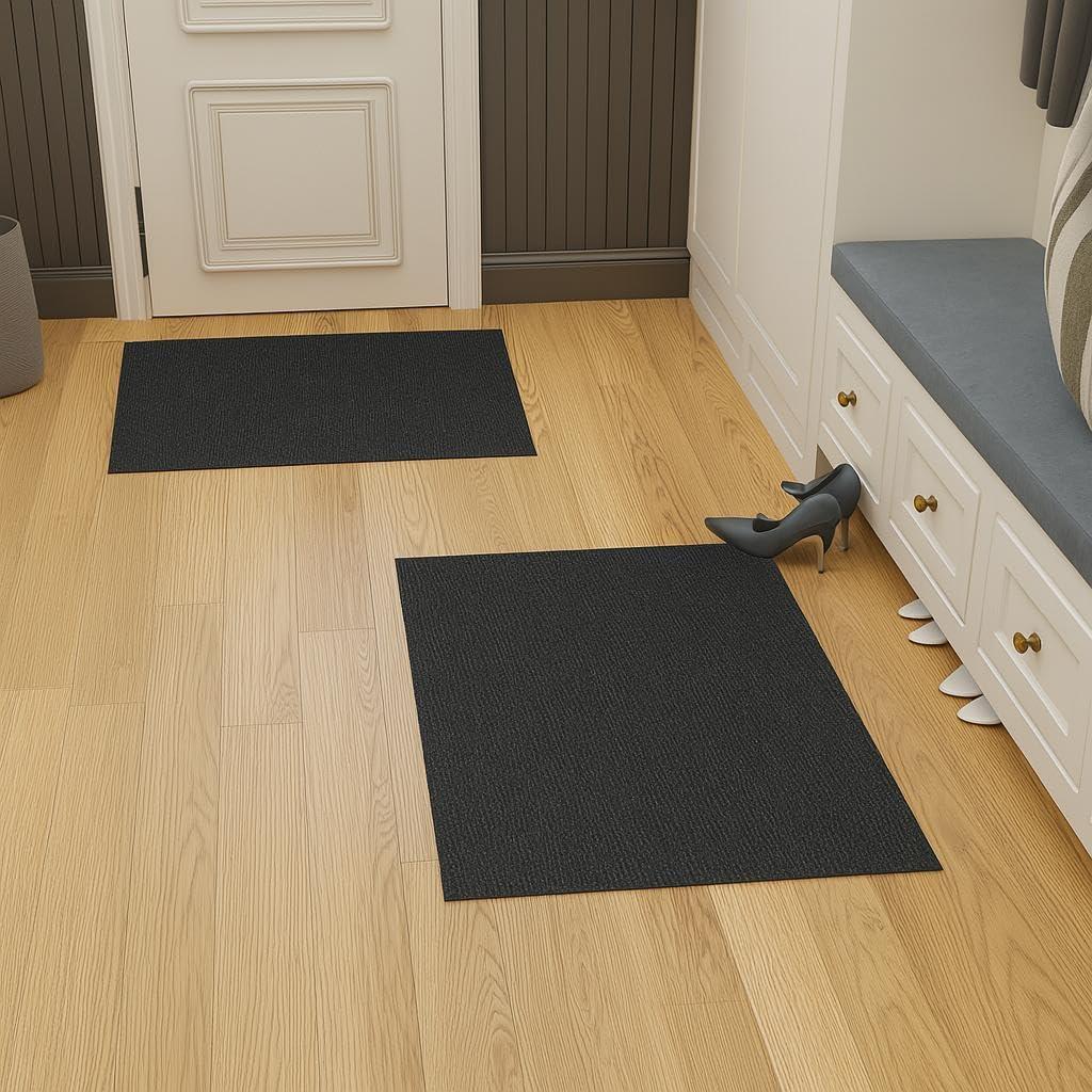 Ottomanson Mud Mat 2' x 3' - 2 Pack Entryway Rug -Non-Slip Scraper Doormat for Muddy Paws, Dirt Trapping Indoor/Outdoor Mat for High-Traffic Areas, Kitchen, Garage, Patio, Black