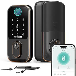 Keypad Wi-Fi Door Locks Smart: Biometric Deadbolt for Front Door, Hornbill Keyless Entry Door Lock Works with Alexa, Keyless Entry Unlock, Auto-Lock/Voice Control for New House, Oil Rubbed Bronze