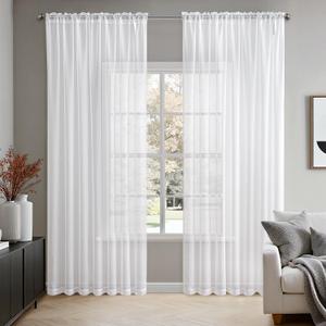 MIULEE 2 Panels Solid Color White Sheer Window Curtains Elegant Window Voile Panels/Draperies/Treatment for Bedroom Living Room (70 X 96 Inches White)