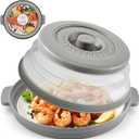 EZMO 2 in 1 Collapsible Microwave Splatter Cover for food, with Tray & Handles - Vented Silicone Splatter Guard Lid - Vegetable Fruit Colander - BPA-Free Kitchen Gadget for Meal Prep  10.7 inch