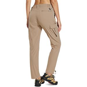 MOURCE Womens Hiking Pants Lightweight - Quick Dry Water Resistant Cargo Pants Women with 7 Pockets & Adjustable Ankle Cuffs (Small, Khaki)