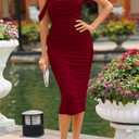 PRETTYGARDEN Summer Off The Shoulder Ruched Bodycon Dresses Sleeveless Sexy Party Club Midi Dress (Medium, Wine Red)