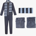 Men Women Adult Anime Cosplay Grey Costume 3 Piece Tracksuit Halloween Zipper Jacket Coat Pants with Striped Scarf Size S