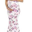 Glampunch Womens Off Shoulder Maternity Dress Ruffles Elegant Slim Gowns Fit Maxi Photography Dress (White) Medium