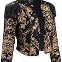 Women's Gothic Steampunk Stand Collar Jacket Black Gold Victorian Cropped Steampunk Jacket Short Coat (X-Large)