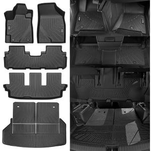Custom Fit Floor Mats for 2008-2013 Toyota Highlander (Not for Hybrid), All Weather TPE Floor Liners with Trunk Mat & Backrest Protectors, Odorless Full Set Interior Accessories