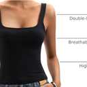 Womens Square Neck Tank Tops Double Lined Basic Tanks Sleeveless 2025 Summer Collection (Black, XL)