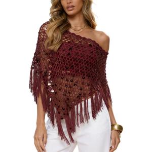 Womens Sheer Poncho Top See Through Knit Shrug Shawl Pullover Lightweight Asymmetrical Sweater Beach Cover Up