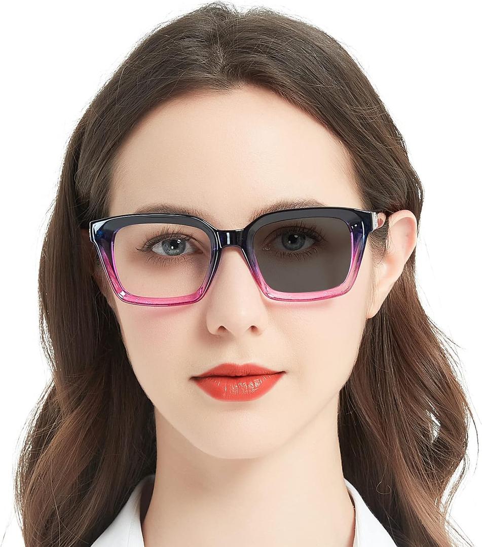MARE AZZURO Photochromic Reading Glasses Women Blue Light Blocking Oversized Readers (Purple, 1.00)