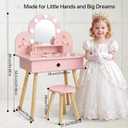 Kids Vanity Table and Chair Set with 3-Color Lighted Mirror, 11 Accessories