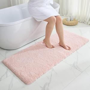 Pink Bathroom Runner Rug 24x70 Non Slip Fluffy Long Bath Mat for Bathroom Floor Washable Plush Luxury Bath Rug for Tub Absorbent Shower Sink Mat Bedside Rug