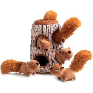 Hollypet Hide and Seek Squeaky Dog Toy, Designed Interactive Puzzle Plush Stuffed Puppy Toy, Squirrel