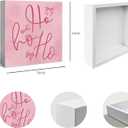 Pink Bow Christmas Wooden Box SignHO HO HOPink Christmas Decorations, Christmas Office Decorations for Work Desk, Christmas Gifts for Women 5x5 Inch