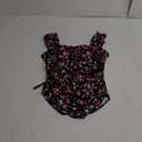 B2prity Womens One Piece Swimsuit Retro Square Neck Tummy Control Bathing Suits Ruched Modest Full Coverage Swimwear (Large, Black and Pink Floral)