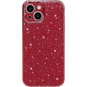 Hython Case for iPhone 14 Case Glitter Cute Sparkly Shiny Bling Sparkle Phone Cases 6.1", Thin Slim Fit Soft TPU Bumper Shockproof Rubber Protective Cover for Women Girls Girly, Red