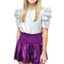 GUOLEZEEV Women Sequin Smocked High Waisted Flowy Glitter Sparkly Metallic Shorts (Purple, M)