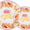 Rubtlamp 60 Thanksgiving Plastic Plates, Fall Disposable Plates, White Plastic Plates With Gold Red Wheat Ear Includes 30 Pcs 10.25” Red And White Dinner Plates, 30 Pcs 7.5” Dessert Plates for Autumn