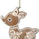 The Bridge Collection Resin Gingerbread Deer Ornament - 4" Glittery Reindeer Gingerbread Christmas Ornament