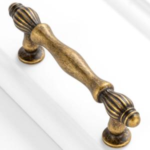 BEROSSA 10 Pack 3 Inch Antique Brass Cabinet Pulls Vintage Brass Cabinet Handles Brass Hardware for Kitchen Cabinets 2510 Drawer Dresser Cupboard Bedroom Bathroom