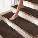 Non-Slip Stair Treads for Wooden Steps Indoor, 15 Pack 8" X 30" Edging Stair Rugs with TPE Backing, Carpet Stair Treads for Kids Elders & Pets, 100% Polyester Soft Stair Runners, Brown, 30''x8''