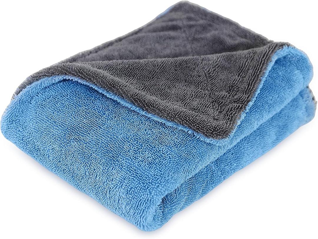 LIVOS Extra Large Car Drying Towel, Twisted Terry Microfiber Towels for Cars, 1000GSM Professional Quick Dry Cleaning Cloth for Car, Scratch-Free, Absorbent Wash Towel, 25" x 36" (Blue&Grey) (25" x 36", Blue)