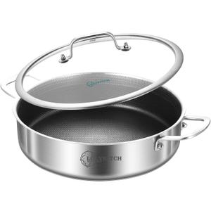 LOLYKITCH Tri-Ply Stainless Steel 10 Inch Non-Stick Saut Pan with Lid,Induction Deep Cooking Pan, Dishwasher and Oven Safe (3 QT Hybrid Saut)