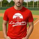 Baseball Shirt Fan Cityscape T-Shirt with Urban Skyline Graphic (Red, M)