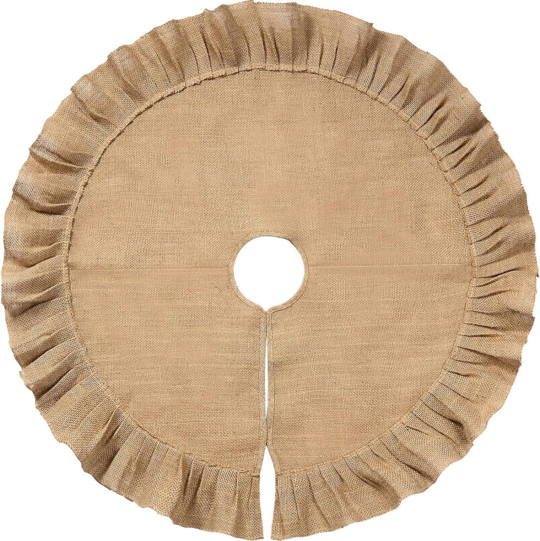 Tatuo 31 Inch Christmas Tree Skirt Decorations Linen Burlap Tree Skirt Round Xmas Cover for Christmas Party Mat Fall Indoor Clearance Outdoor Holiday Family Winter Home Decorations (Linen Color)
