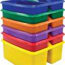 Teacher Created Resources Assorted Primary Colors Portable Plastic Storage Caddy 6-Pack for Classrooms, Kids Room, and Office Organization, (Blue, Green, Orange, Purple, Red and Yellow) 3 Compartment