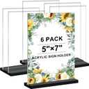 Acrylic Sign Holder 5x7, 6-Pack Plastic Clear Vertical Double-Sided Menu Display Stand with Double-Sided Display, Perfect for Restaurants, Offices, Exhibits