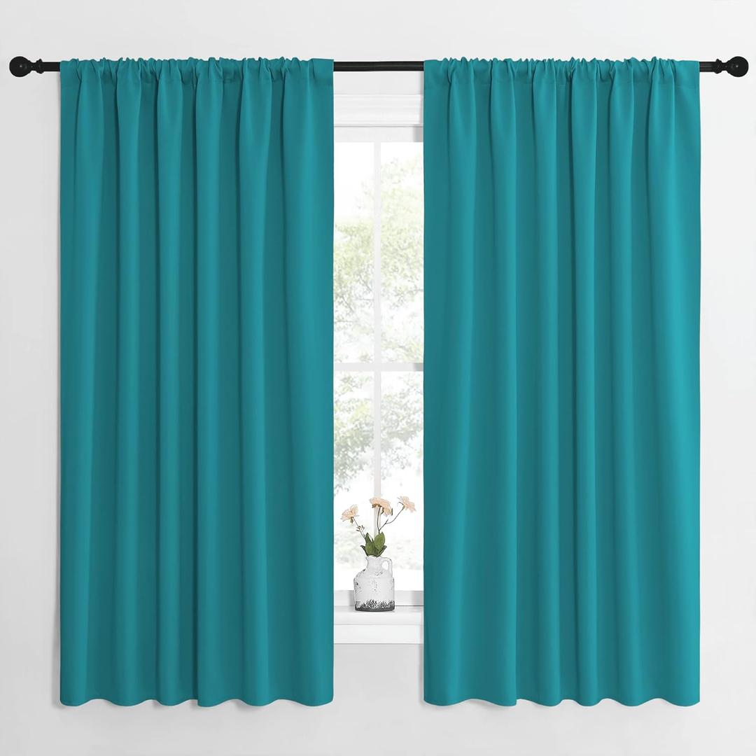 NICETOWN Peacock Blue Blackout Curtains Panels for Window, Thermal Insulated Rod Pocket Blackout Drapes/Draperies for Living Room (2 Panels, W62 x L63 inches)