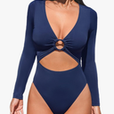 CUPSHE Women's One Piece Swimsuit Rash Guard Long Sleeve Cutout UPF 50+ UV Deep V Neck O-Ring M