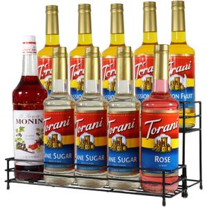 Coffee Syrup Organizer Rack 10 Bottles Syrup Bottle Holder Stand For Coffee Bar Accessories, 2 Tier Wine Bottle Storage Rack For Syrup, Wine, Liquor, Coffee Station Organizer For Kitchen Countertop
