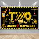 2nd Birthday Decorations for Boys, Excavator Dump Truck Theme Second Birthday Banner Decorations Digger 2 Year Old Bday Banner Backdrop Party Supplies Sign