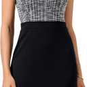 Allegra K Tweed Dress for Women Patchwork Crew Neck Cap Sleeve Office Business Bodycon Pencil Sheath Dresses
