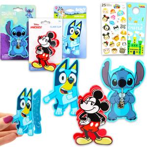 Disney Hair Claw Clip Set - 3 Pc Accessories Bundle with Stitch, Bluey, Mickey Mouse Claw Clips for Girls Plus Stickers, More | Disney Hair Accessories for Women, Girls, Kids