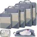Lightweight Compression Packing Cubes for Suitcases, Compressible Expandable Travel Packing Organizer with Clear Toiletries and Backpack Bag, Travel Essentials for Carry on Luggage 7 Set (Mesh/Gray)