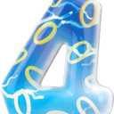 5 x Cartoon Birthday Candle, Blue Number Candle with Golden Rings Anime Themed Cake Topper Birthday Decoration Supplies for Boys Girls (Number 4)