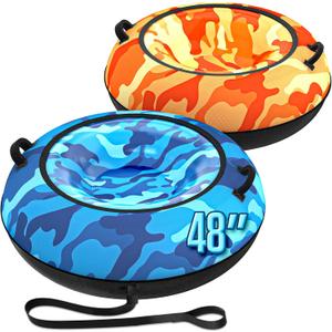 Toffos 48" x2 Snow Tube with Premium Oxford Cover, Heavy Duty Snow Sled for Adults with Thickened Bottom, Inflatable Cold Resistance Sledding, Toboggan Winter Outdoor Skiing Fun, Blue and Orange