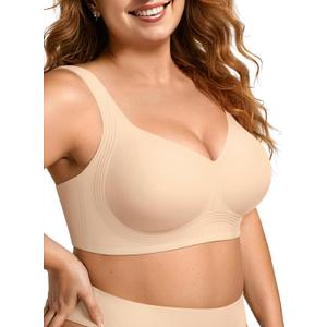 OEAK Womens Wireless Jelly Bra Plus Size Supportive Seamless Bras Full Coverage Push Up Comfortable No Underwire Tshirt Bras (3X-Large, Nude)