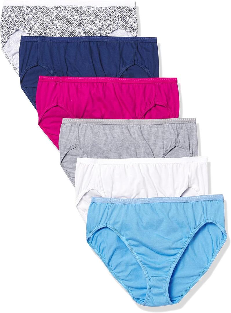 Hanes Women's Brief Panties Pack, Classic Cotton Brief Underwear, 6-pack (Retired, Colors May Vary) (7, Swiss Blue, White, Concrete Pe Heather, Fresh Berry, Navy Eclipse, Crochet Boho Print)
