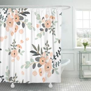 Emvency 72"x78" Shower Curtain Peach Coral Waterproof Blush Pink Floral Bouquets White Rose Flowers Exotic Summer Beach Home Decor Polyester Fabric Adjustable Hook Set