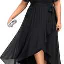 Womens Plus Size Long Dress Chiffon High Low Split Ruffle Evening Bridesmaid Wedding Guest Formal Maxi Dresses, 26W, Black