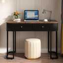 OIOG Console Table with Drawers, Modern Sofa Table with Wood Grain Tabletop, Entryway Table with Storage for Livingroom, Makeup Vanity Desk for Bedroom, Small Computer Desk with 2 Drawers, Brown, Black